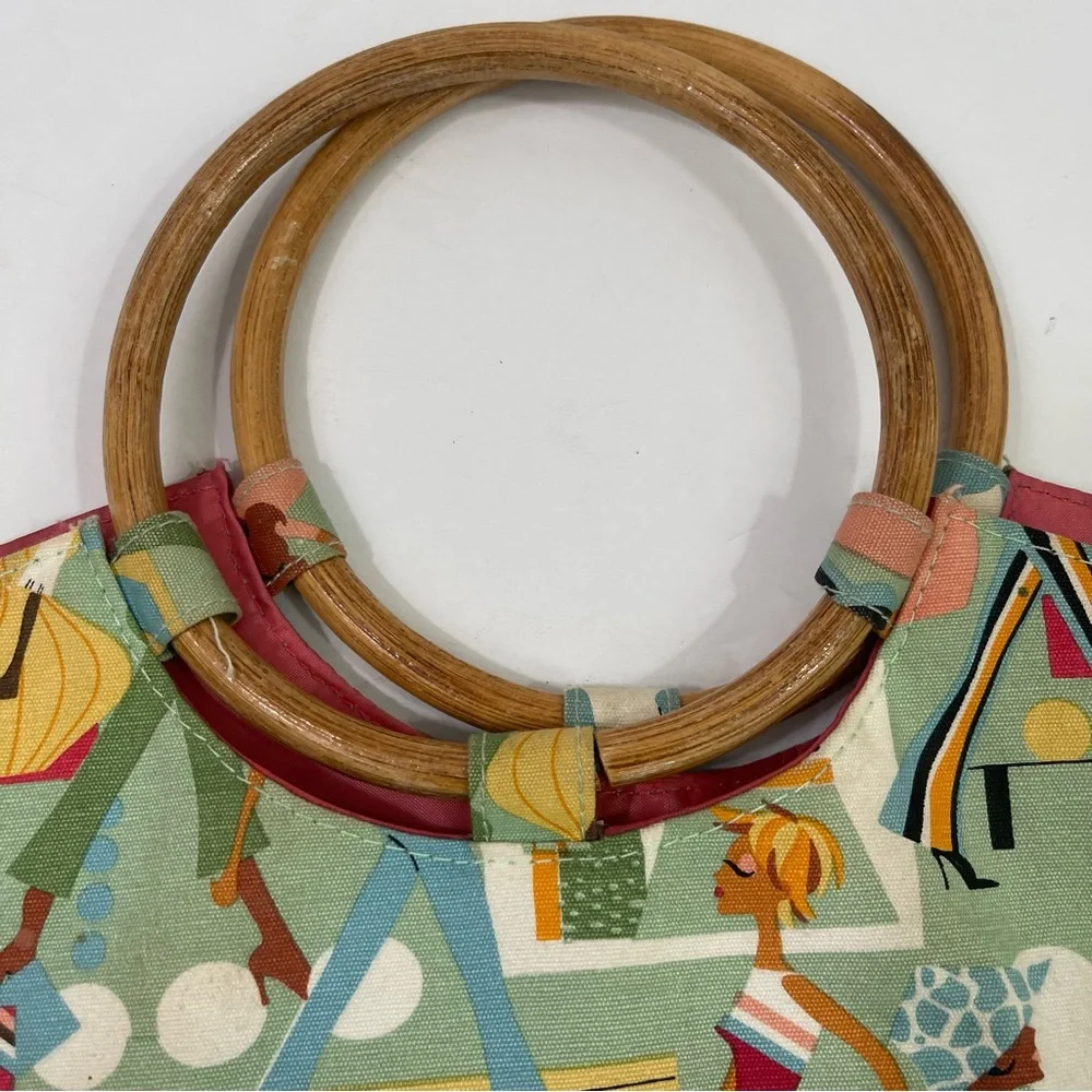 Neiman Marcus Mod Print Handbag with Bamboo Handles - Picture 2 of 10